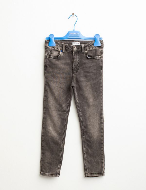 Pantalone 5 tasche in felpa leggermente elasticizzata effetto denim